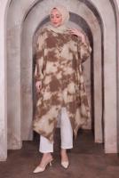 Tesettür giyim KAHVE KOLYELİ UZUN TUNİK T 0084