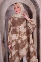 Tesettür giyim KAHVE KOLYELİ UZUN TUNİK T 0084