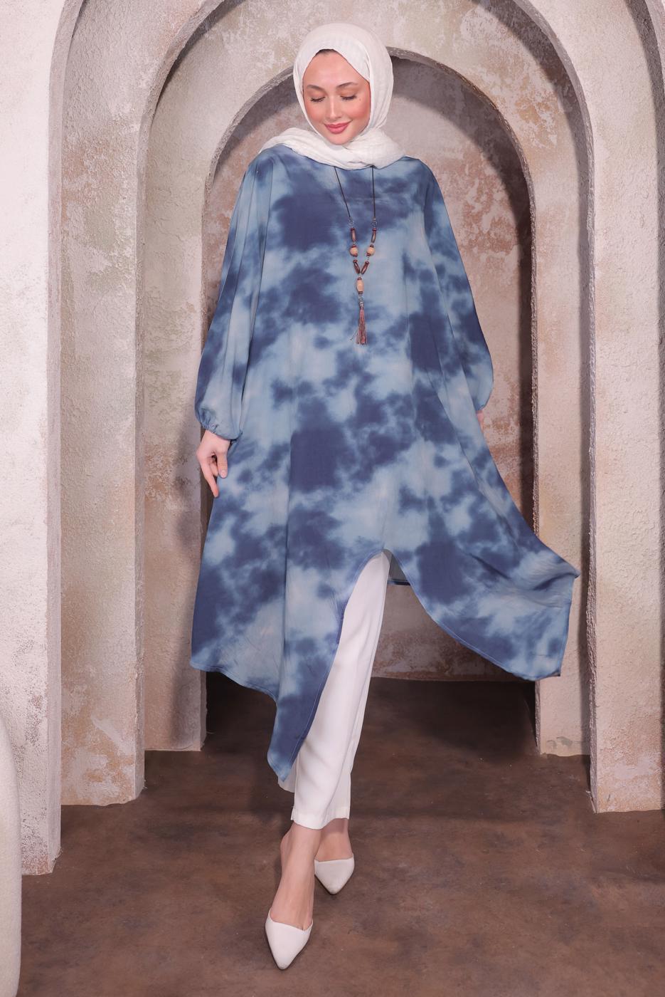 Tesettür giyim LACİVERT KOLYELİ UZUN TUNİK T 0084