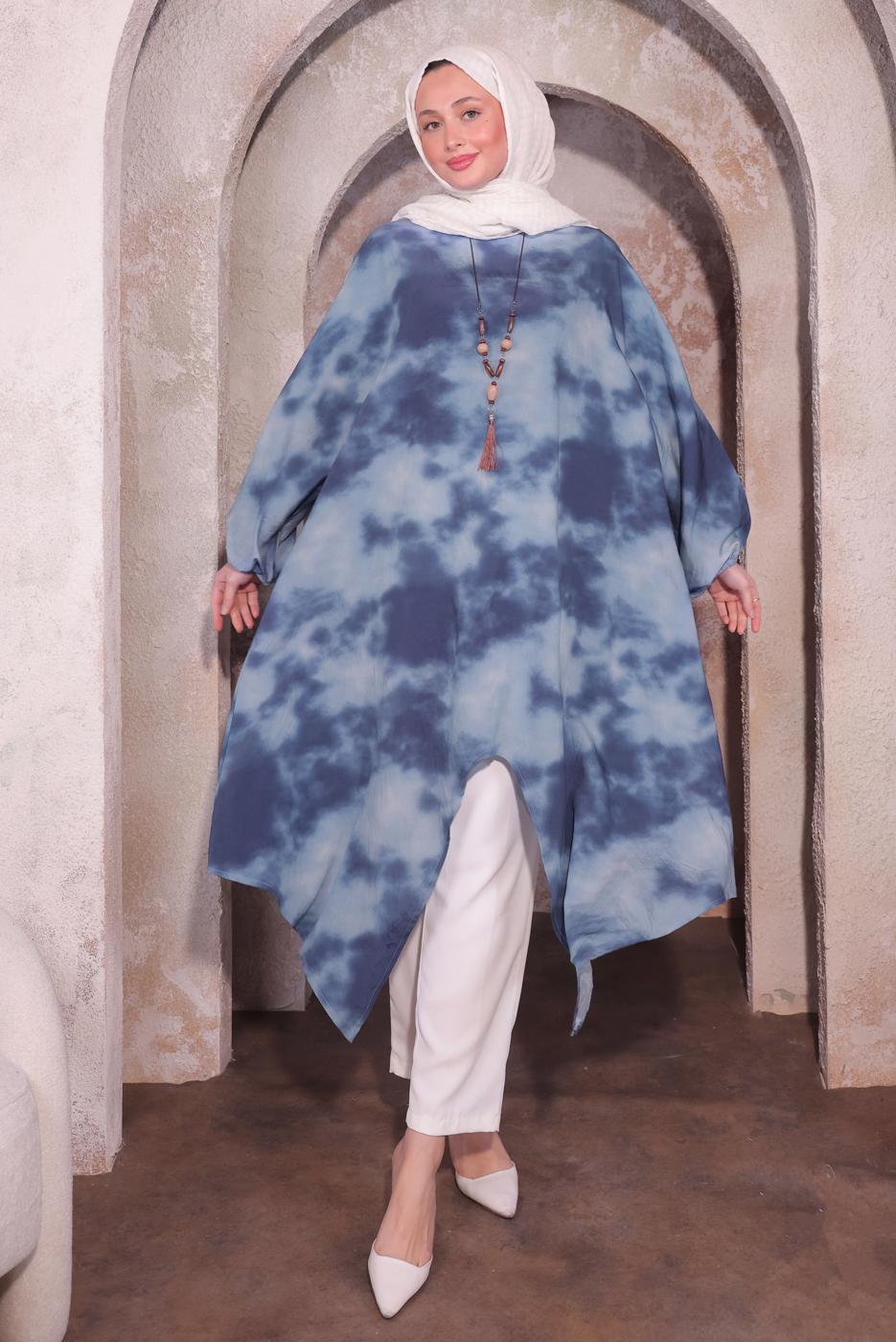 Tesettür giyim LACİVERT KOLYELİ UZUN TUNİK T 0084