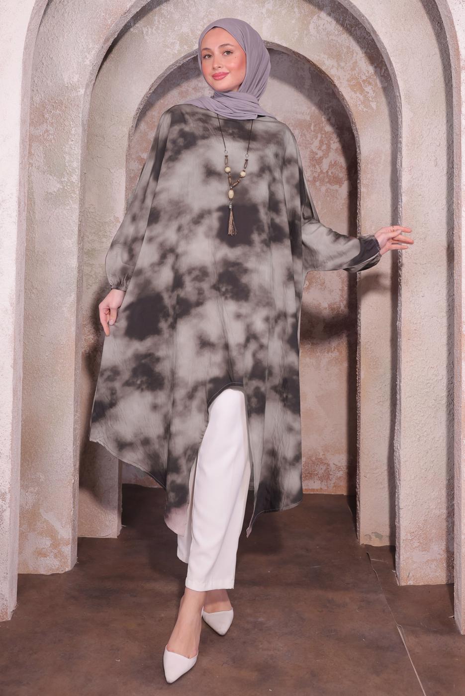 Tesettür giyim VİZON KOLYELİ UZUN TUNİK T 0084