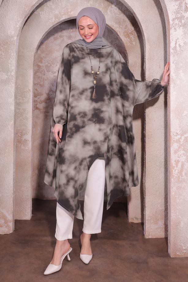 Vêtements hijab VISON TUNIQUE LONGUE AVEC COLLIER T 0084 - TRENDTESETTÜR