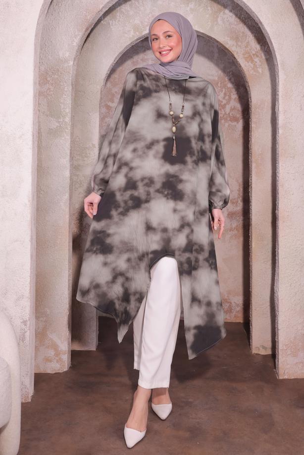 Vêtements hijab VISON TUNIQUE LONGUE AVEC COLLIER T 0084 - TRENDTESETTÜR