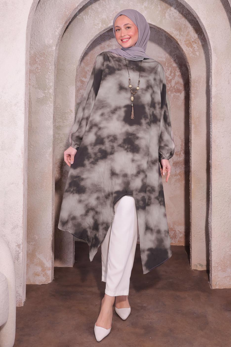 Tesettür giyim VİZON KOLYELİ UZUN TUNİK T 0084