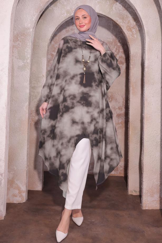 Vêtements hijab VISON TUNIQUE LONGUE AVEC COLLIER T 0084 - TRENDTESETTÜR