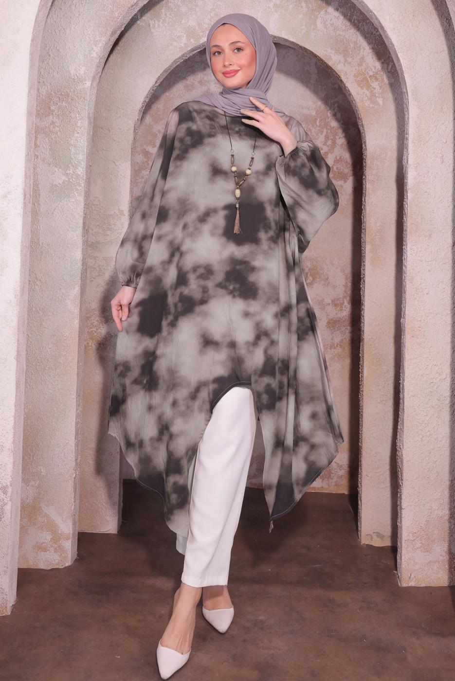 Tesettür giyim VİZON KOLYELİ UZUN TUNİK T 0084