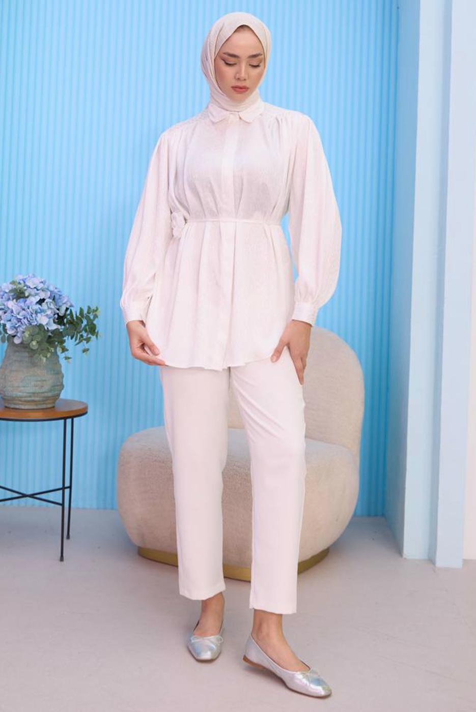 Tesettür giyim BEYAZ GÖMLEK YAKA TUNİK T 01042