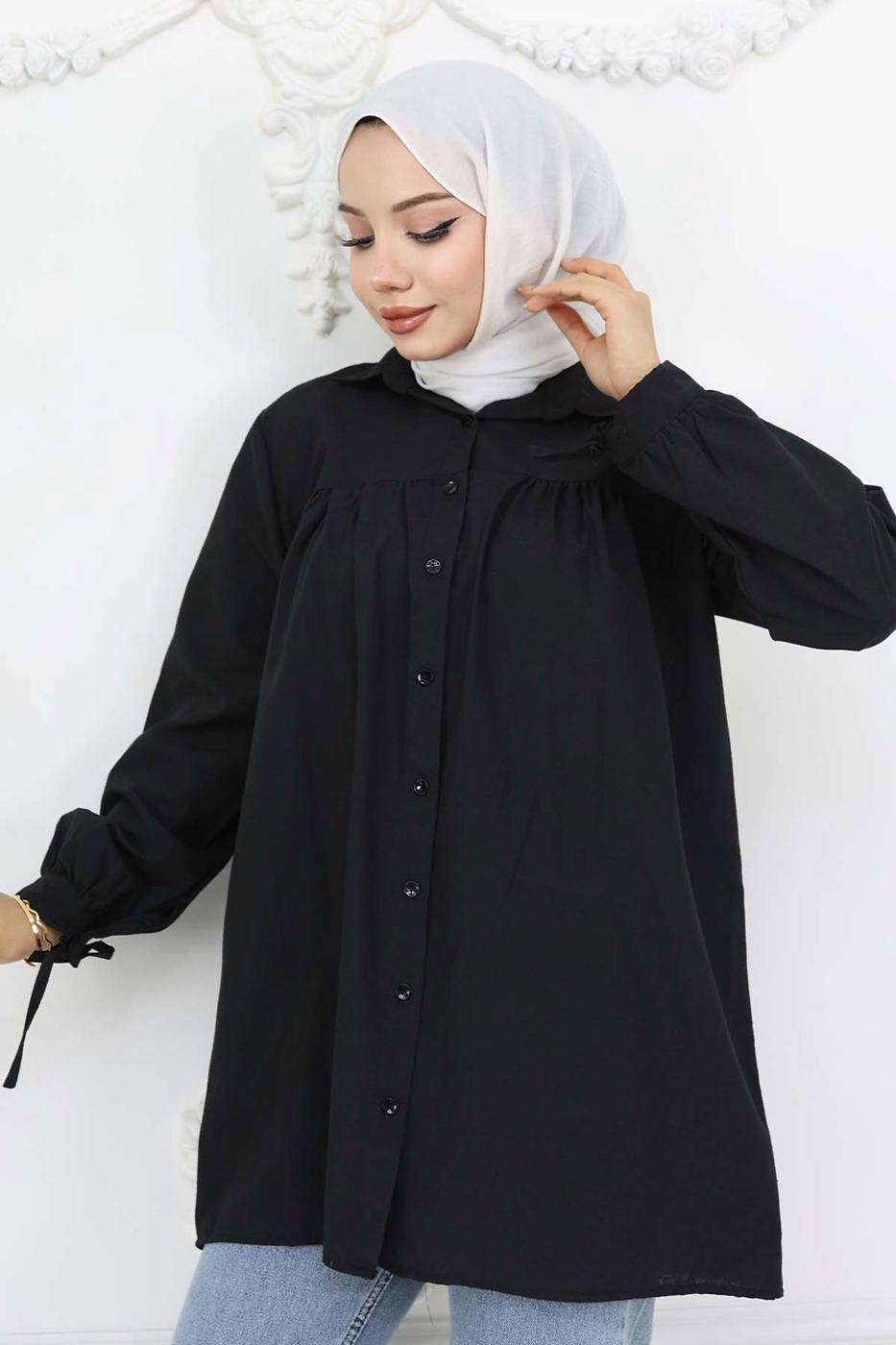 Vêtements hijab NOIR TUNIQUE CHEMISE T 03021