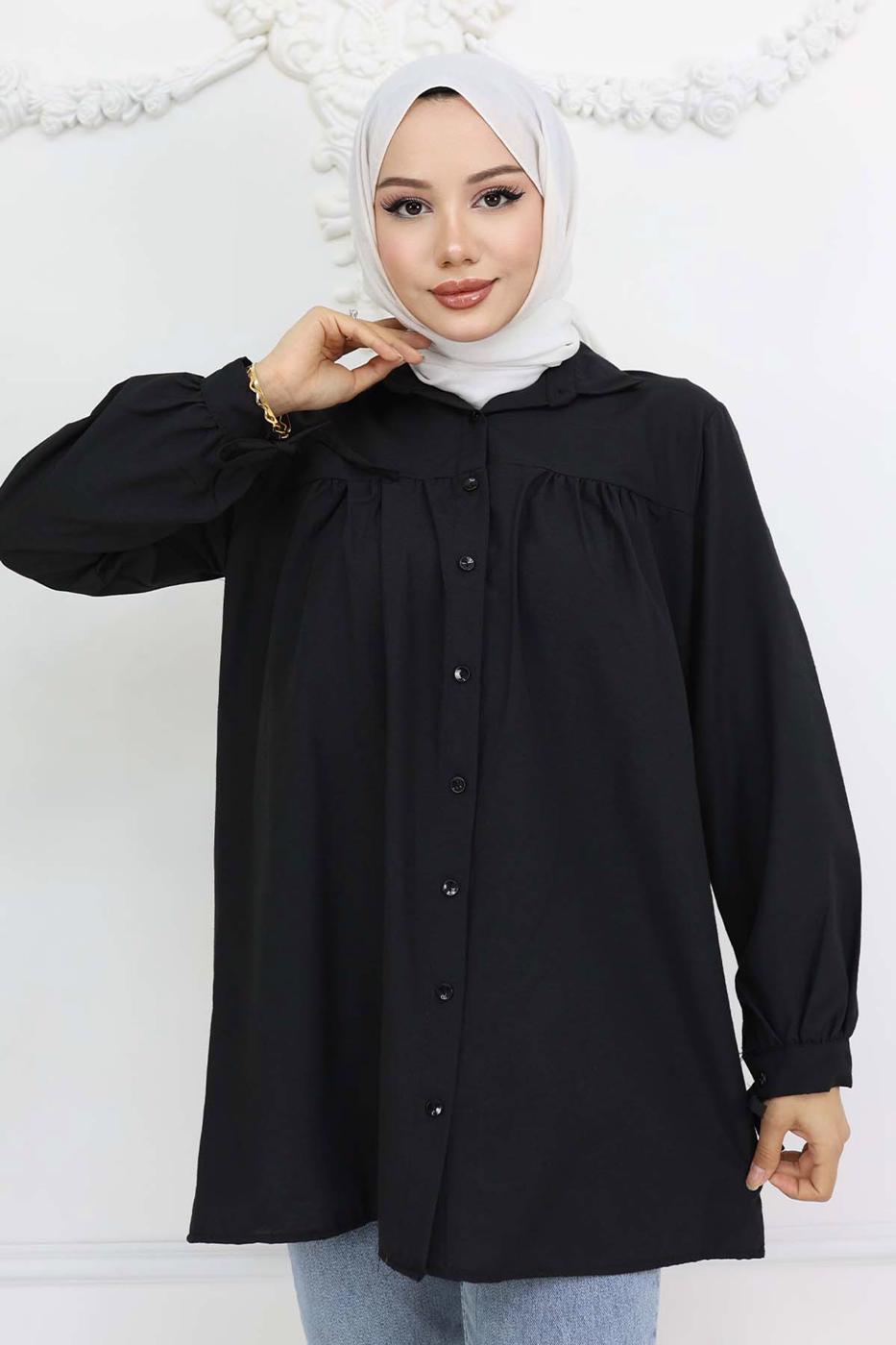 Vêtements hijab NOIR TUNIQUE CHEMISE T 03021