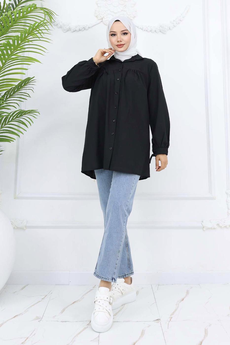 Vêtements hijab NOIR TUNIQUE CHEMISE T 03021