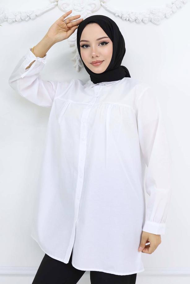 Vêtements hijab BLANC TUNIQUE CHEMISE T 03021 - TRENDTESETTÜR