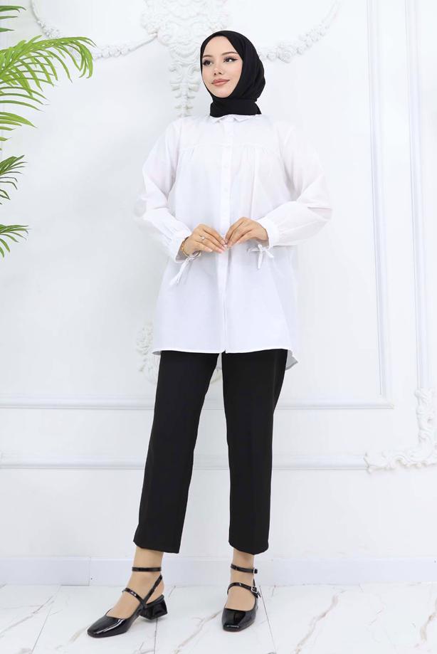 Vêtements hijab BLANC TUNIQUE CHEMISE T 03021 - TRENDTESETTÜR