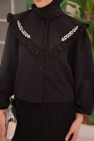 Vêtements hijab NOIR TUNIQUE CHEMISE AVEC BIJOU T 0702