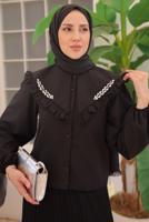 Vêtements hijab NOIR TUNIQUE CHEMISE AVEC BIJOU T 0702