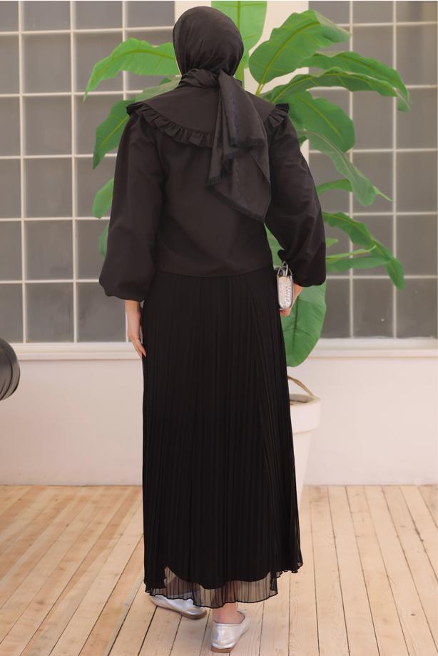 Vêtements hijab NOIR TUNIQUE CHEMISE AVEC BIJOU T 0702 - TRENDTESETTÜR