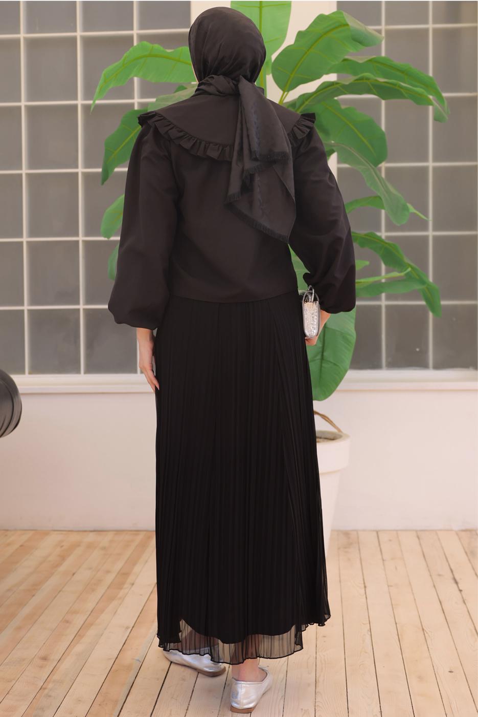 Vêtements hijab NOIR TUNIQUE CHEMISE AVEC BIJOU T 0702