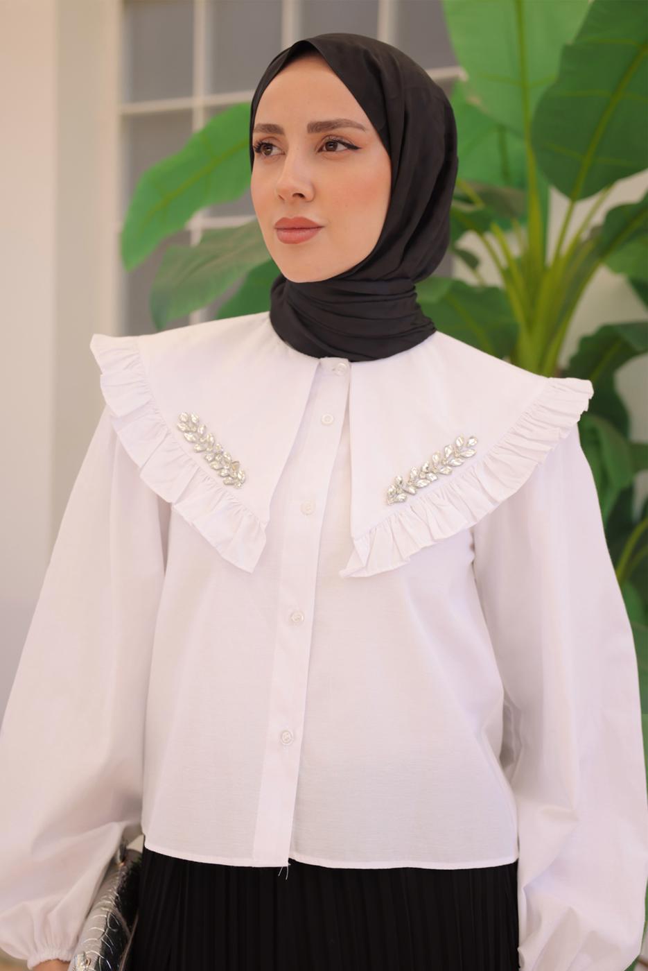 Vêtements hijab BLANC TUNIQUE CHEMISE AVEC BIJOU T 0702