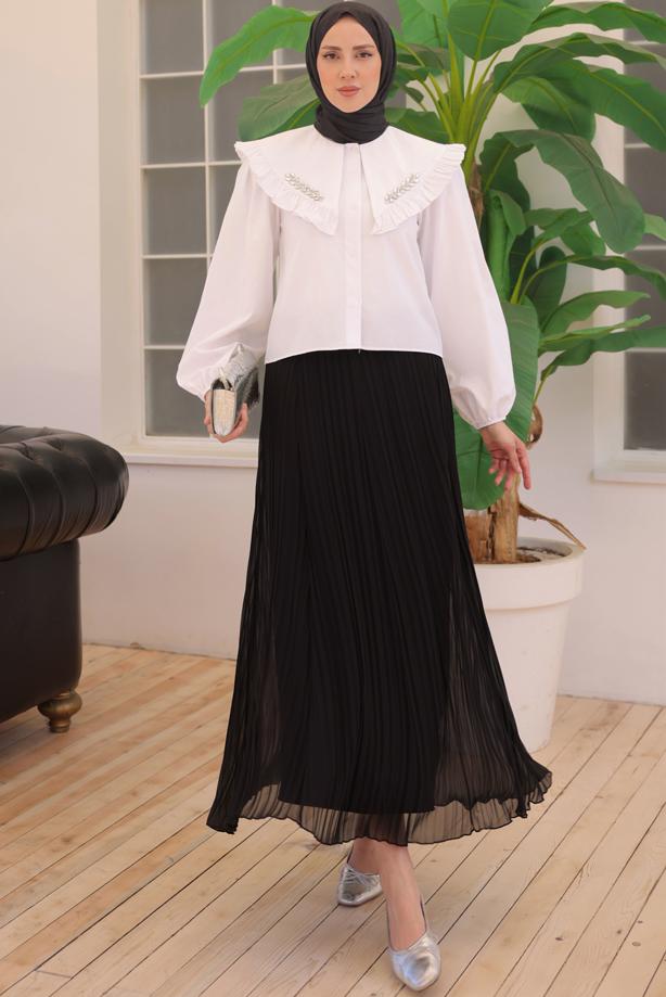 Vêtements hijab BLANC TUNIQUE CHEMISE AVEC BIJOU T 0702 - TRENDTESETTÜR