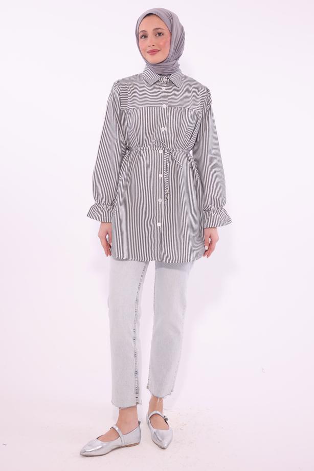Vêtements hijab NOIR TUNIQUE CHEMISE À RAYURES T 1084 - TRENDTESETTÜR