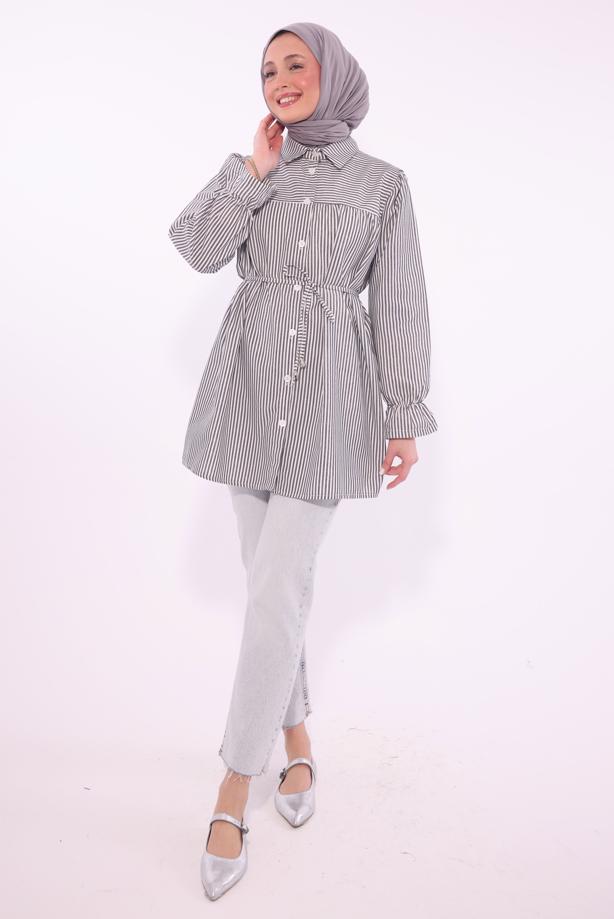Vêtements hijab NOIR TUNIQUE CHEMISE À RAYURES T 1084 - TRENDTESETTÜR