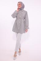 Tesettür giyim SİYAH ÇİZGİLİ GÖMLEK TUNİK T 1084