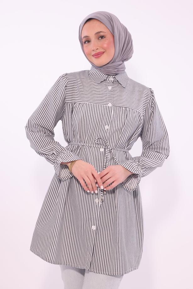 Vêtements hijab NOIR TUNIQUE CHEMISE À RAYURES T 1084 - TRENDTESETTÜR