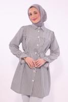 Tesettür giyim SİYAH ÇİZGİLİ GÖMLEK TUNİK T 1084