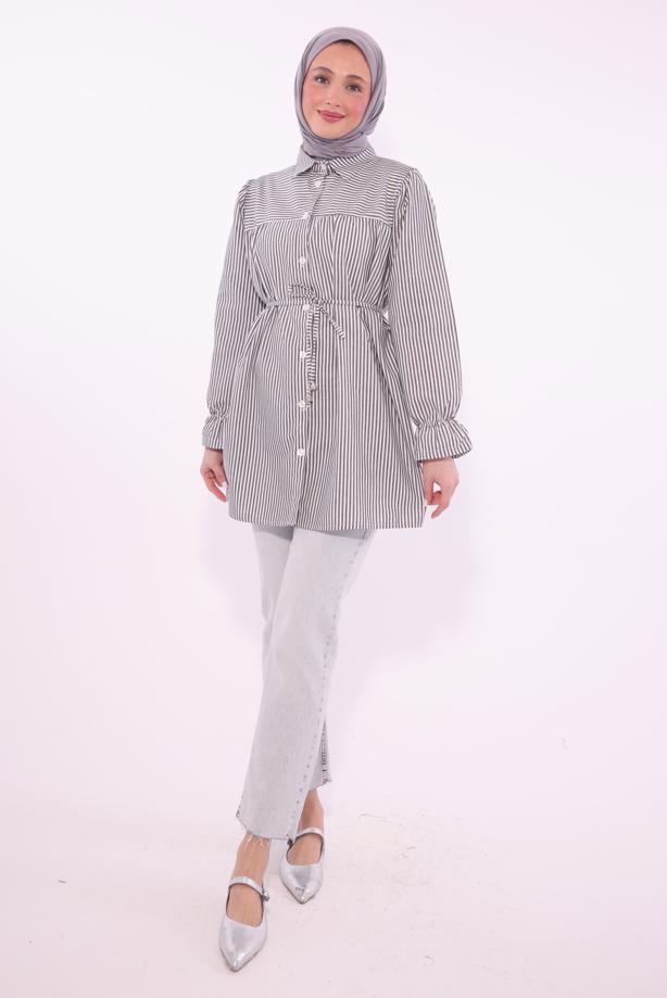 Vêtements hijab NOIR TUNIQUE CHEMISE À RAYURES T 1084 - TRENDTESETTÜR