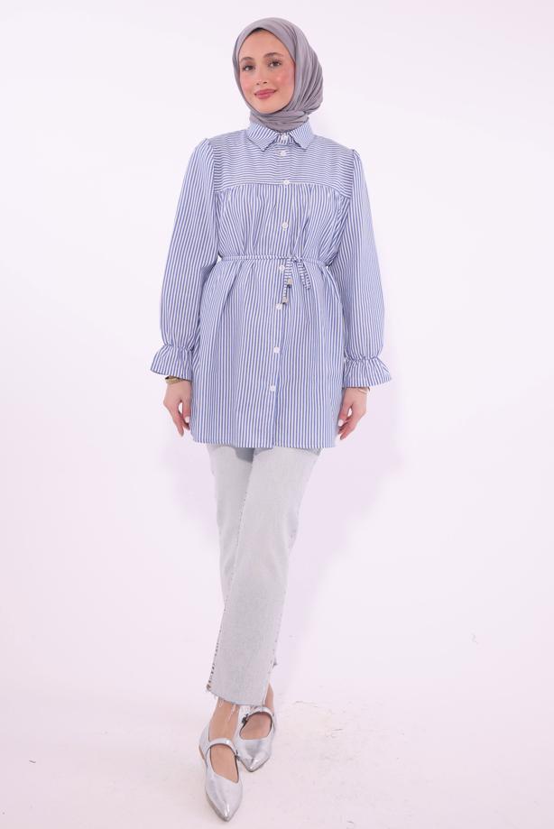 Vêtements hijab BLEU TUNIQUE CHEMISE À RAYURES T 1084 - TRENDTESETTÜR
