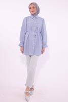 Tesettür giyim MAVİ ÇİZGİLİ GÖMLEK TUNİK T 1084