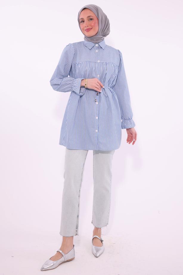 Vêtements hijab BLEU TUNIQUE CHEMISE À RAYURES T 1084 - TRENDTESETTÜR