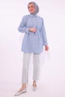 Tesettür giyim MAVİ ÇİZGİLİ GÖMLEK TUNİK T 1084