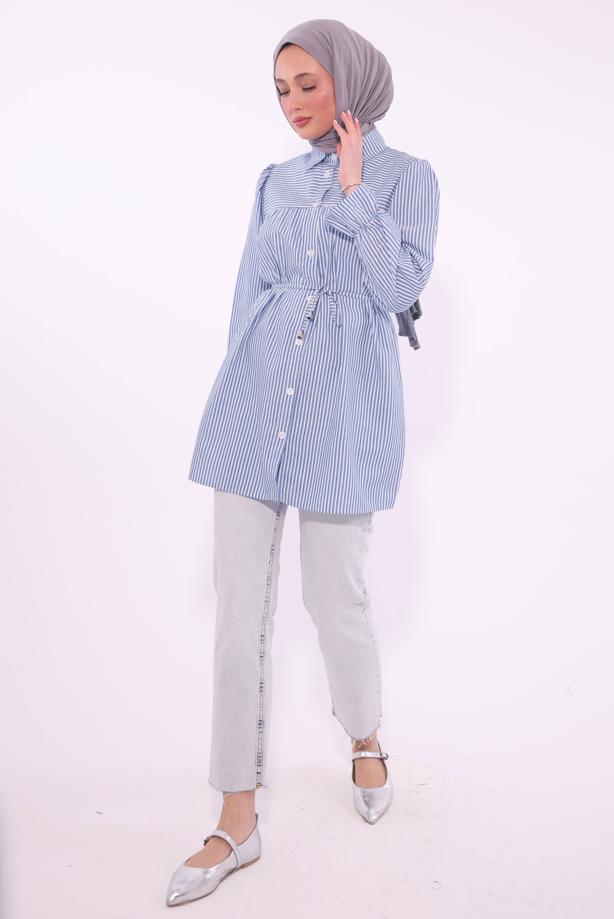 Vêtements hijab BLEU TUNIQUE CHEMISE À RAYURES T 1084 - TRENDTESETTÜR