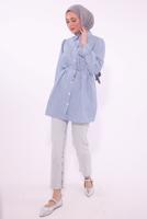 Tesettür giyim MAVİ ÇİZGİLİ GÖMLEK TUNİK T 1084