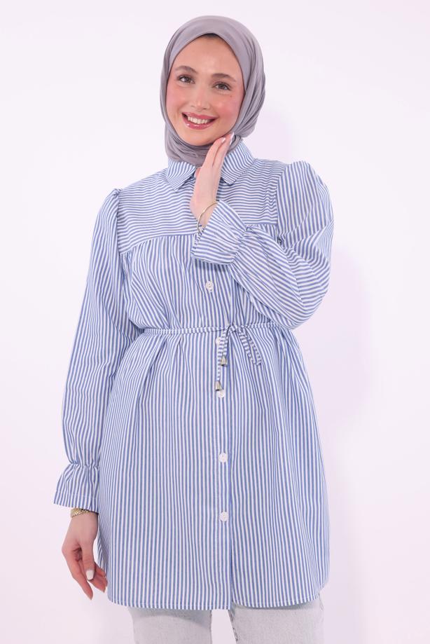 Vêtements hijab BLEU TUNIQUE CHEMISE À RAYURES T 1084 - TRENDTESETTÜR