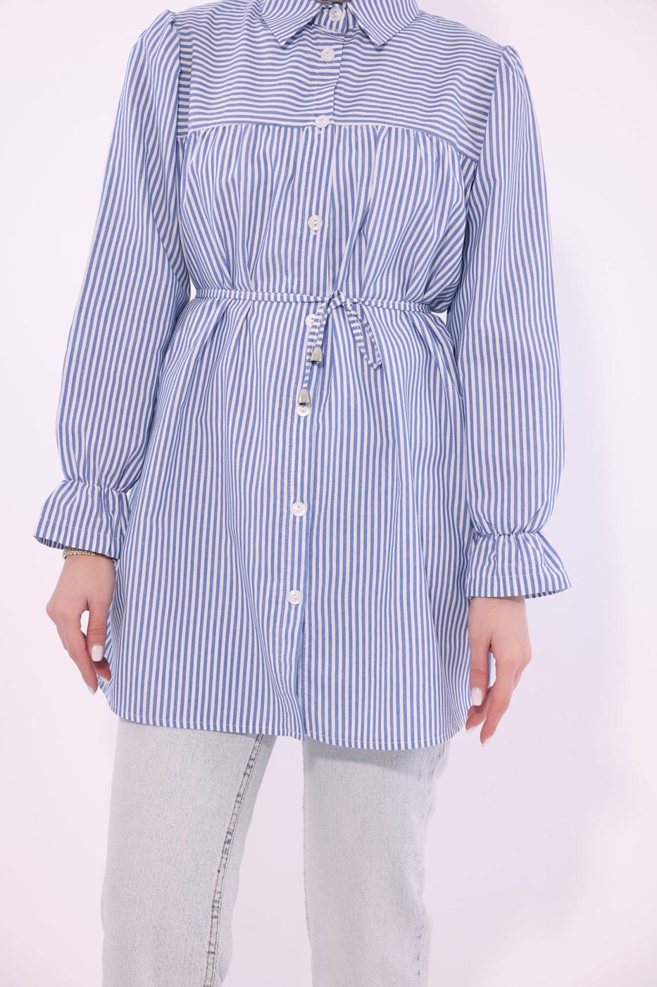 Tesettür giyim MAVİ ÇİZGİLİ GÖMLEK TUNİK T 1084