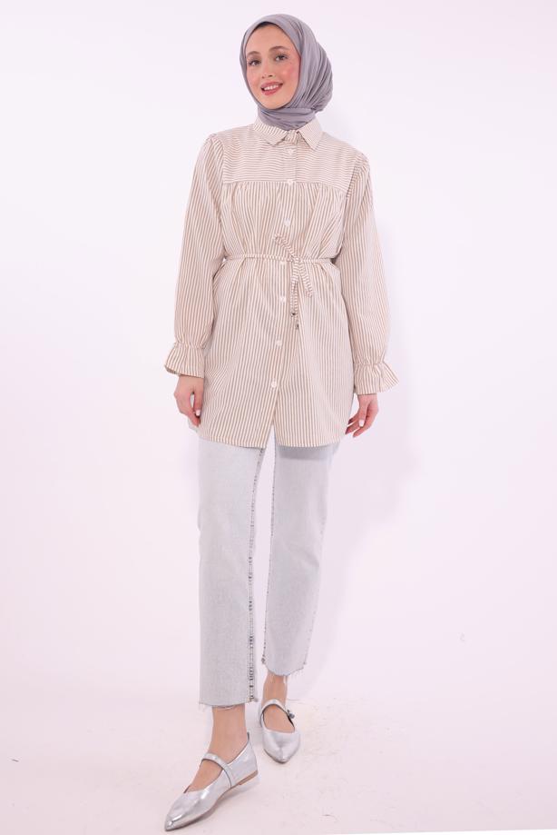 Vêtements hijab BRUN TUNIQUE CHEMISE À RAYURES T 1084 - TRENDTESETTÜR