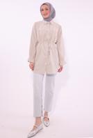 Tesettür giyim KAHVE ÇİZGİLİ GÖMLEK TUNİK T 1084