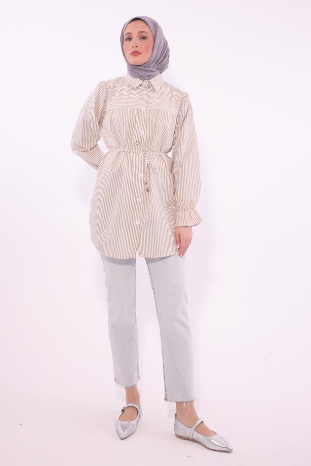 Vêtements hijab BRUN TUNIQUE CHEMISE À RAYURES T 1084 - TRENDTESETTÜR