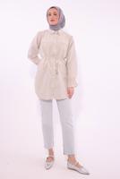 Tesettür giyim KAHVE ÇİZGİLİ GÖMLEK TUNİK T 1084