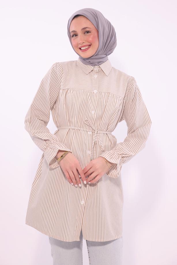 Vêtements hijab BRUN TUNIQUE CHEMISE À RAYURES T 1084 - TRENDTESETTÜR