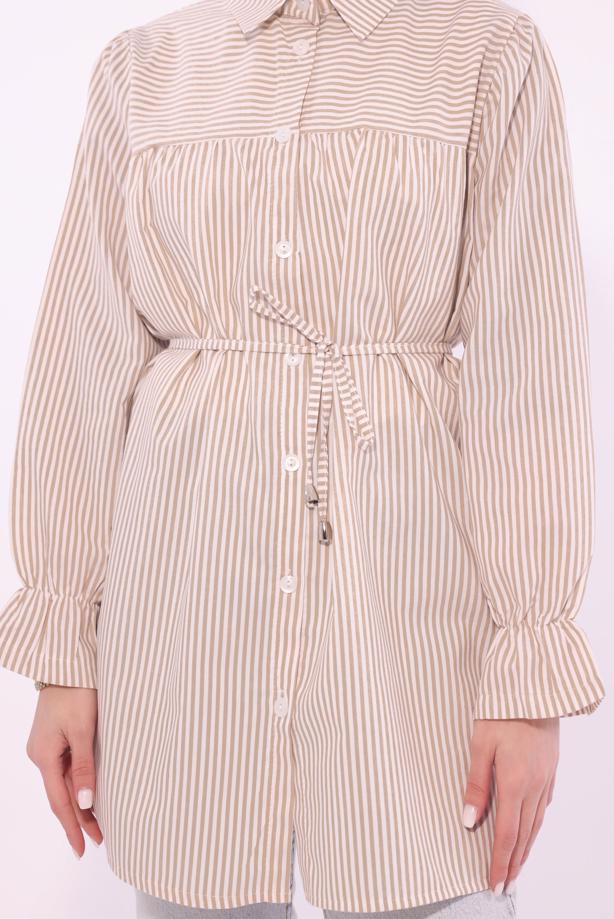 Vêtements hijab BRUN TUNIQUE CHEMISE À RAYURES T 1084 - TRENDTESETTÜR