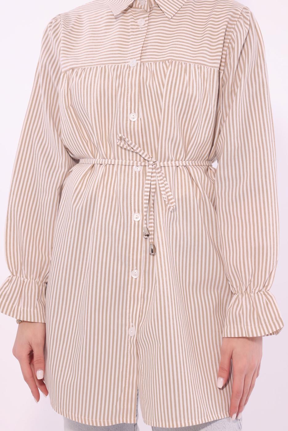 Tesettür giyim KAHVE ÇİZGİLİ GÖMLEK TUNİK T 1084