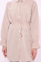 Tesettür giyim KAHVE ÇİZGİLİ GÖMLEK TUNİK T 1084