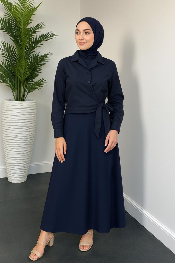 Vêtements hijab BLEU MARINE BLOUSE NOUÉE SUR LE CÔTÉ T 1505 - TRENDTESETTÜR