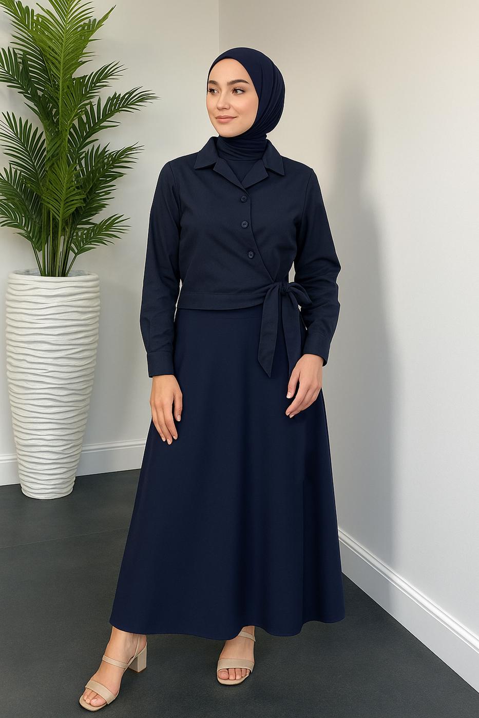 Vêtements hijab BLEU MARINE BLOUSE NOUÉE SUR LE CÔTÉ T 1505