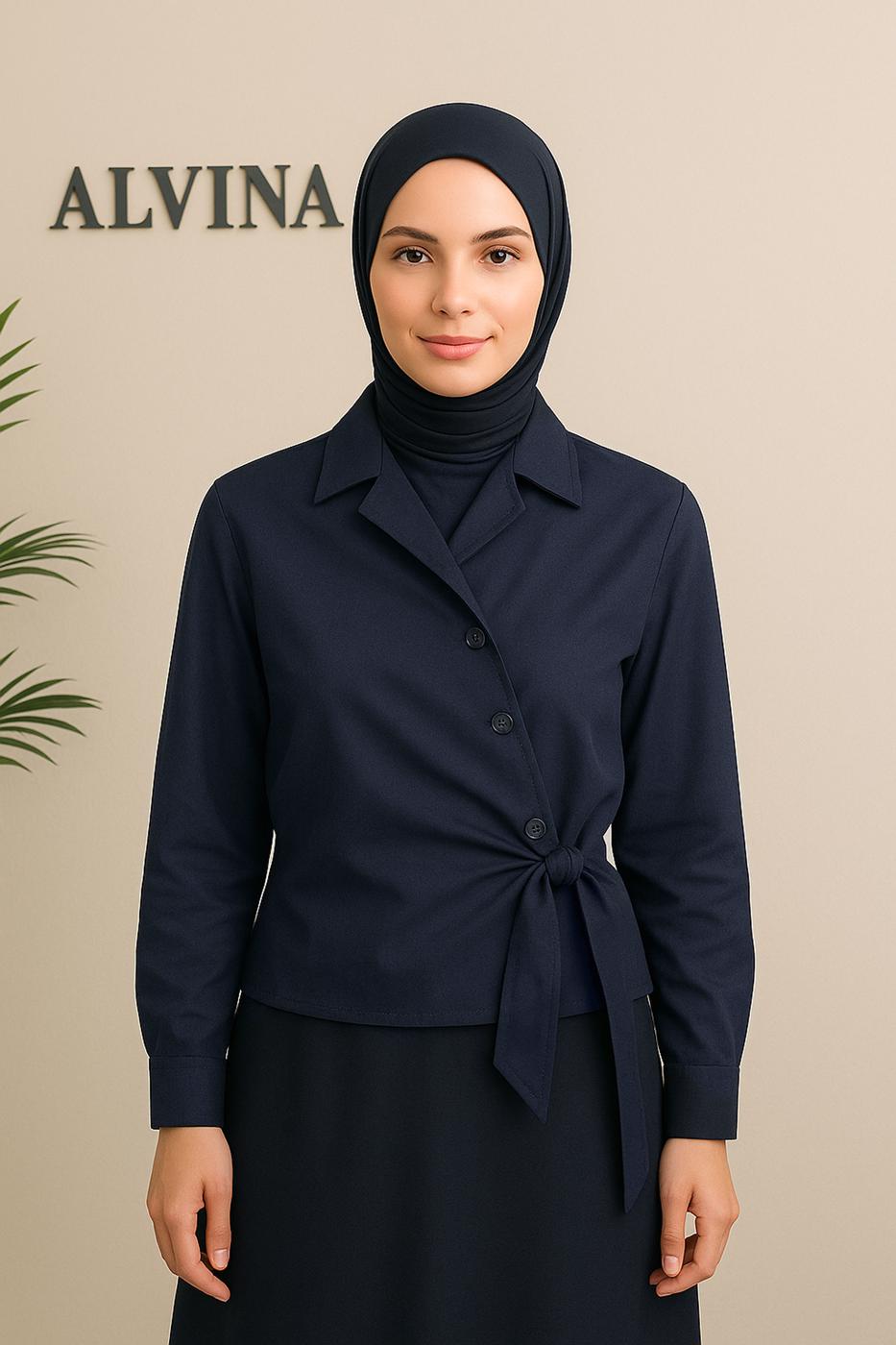 Vêtements hijab BLEU MARINE BLOUSE NOUÉE SUR LE CÔTÉ T 1505