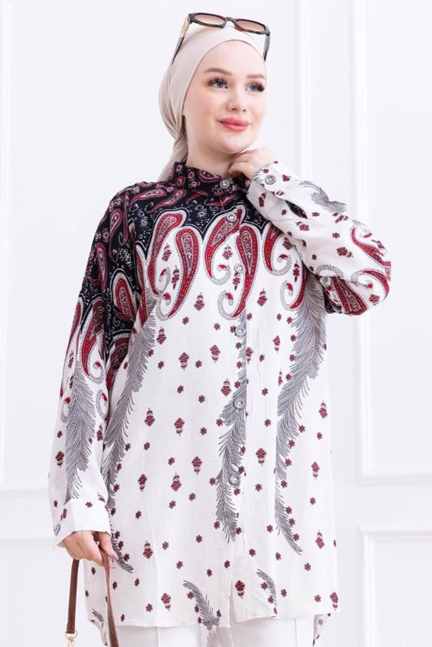 Vêtements hijab NOIR TUNIQUE EN COTON À MOTIFS T 1966 - TRENDTESETTÜR