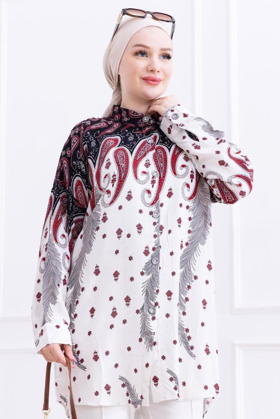 Vêtements hijab NOIR TUNIQUE EN COTON À MOTIFS T 1966