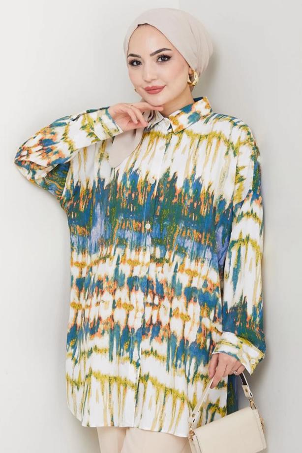 Vêtements hijab VERT TUNIQUE À MOTIFS EN COTON T 1977 - TRENDTESETTÜR